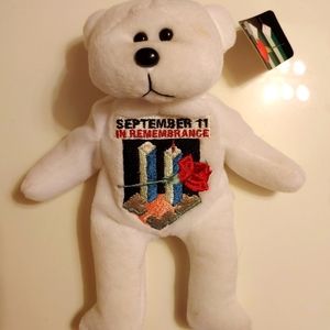 September 11th, Remembrance Teddy Bear White Plush Stuffed Animal 9 11 NYC